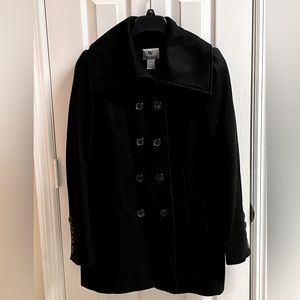 Worthington Black Wool Pea Coat Pleated Waist. Size Medium